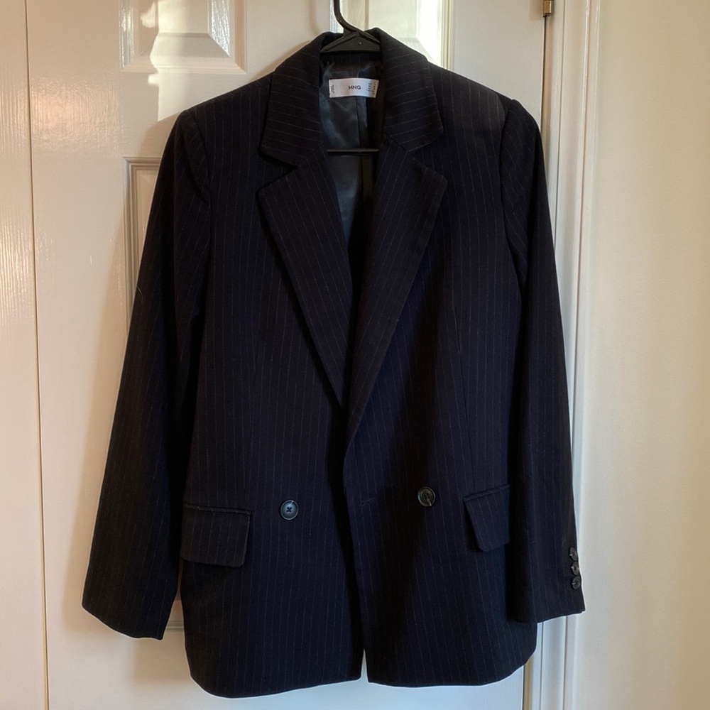 MNG Double Breasted Black Pinstripe Oversized Blazer